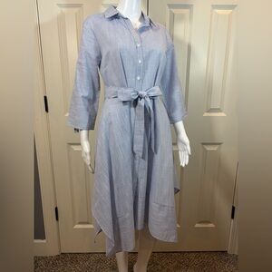 PerSeption Concept Light Blue & White Striped Asymmetrical Shirt Dress